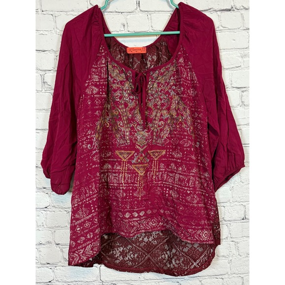 Spoiled Peasant Blouse Top 3/4 Sleeve Lace‎ Detail Bohemian XL - Picture 1 of 4